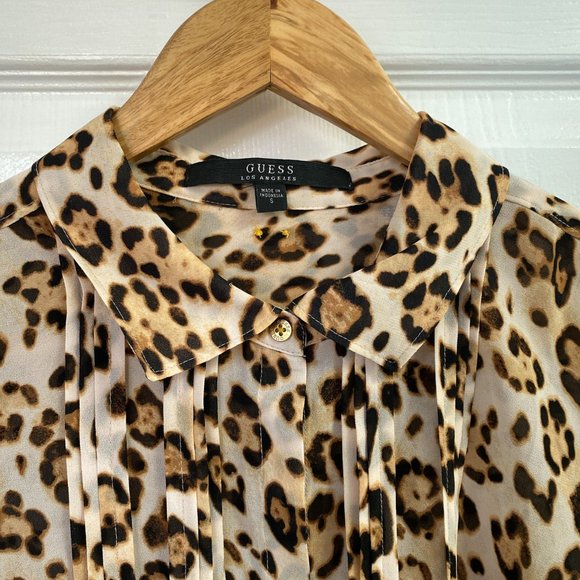 Guess Leopard Print Button-Up Women's Top Blouse Size S - Picture 7 of 11